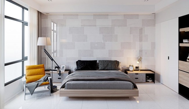 Phòng ngủ mang phong cách hiện đại thích hợp ứng dụng trang trí  bằng mẫu gạch ốp tường 30x60 Đồng Tâm 3060DELUXE001. Sản phẩm được làm từ chất liệu ceramic nên có giá thành khá phải chẳng so với mặt bằng chung