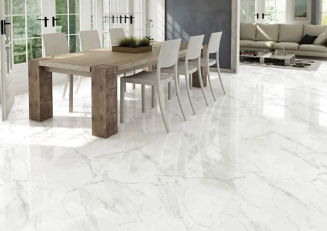 Chiêm ngưỡng mẫu gạch giả đá marble kích thước 60x60 lát nền phòng ăn theo phong cách hiện đại