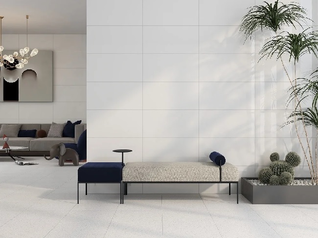 Gạch trắng vân mây 30x60 ốp phòng khách tối giản